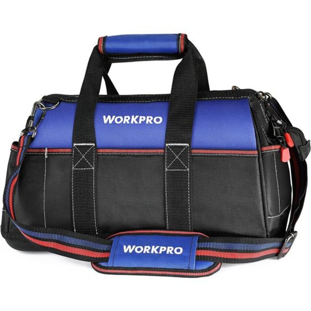 WORKPRO 16-inch Wide Mouth Tool Bag, Heavy Duty Cloth Tool Storage Bag